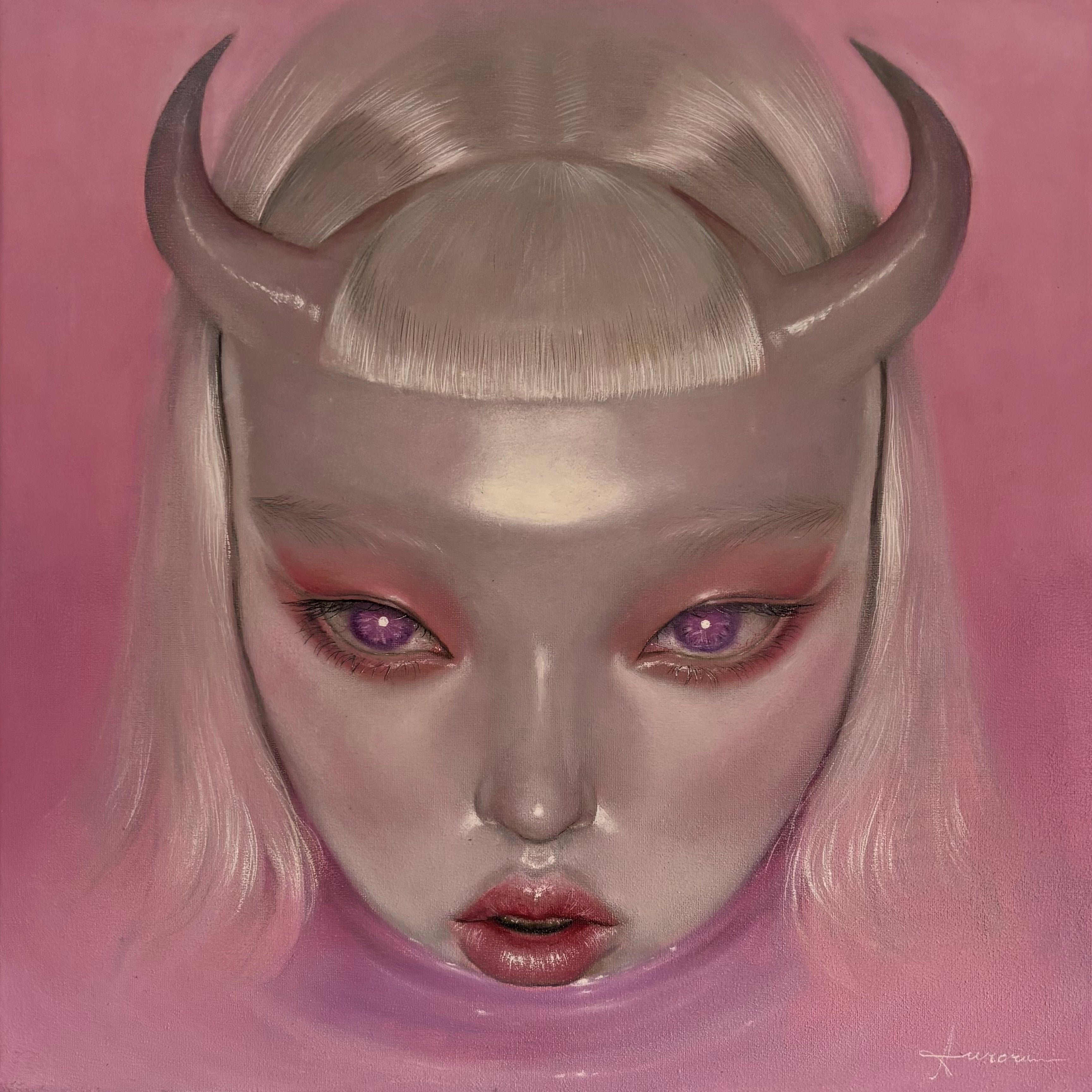 Pink Demon, an original oil painting by Aurora Kalos