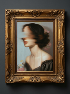 Acton Bell (Anne Brontë) by JoCa — the painting in an ornate gilded frame on a dark grey wall