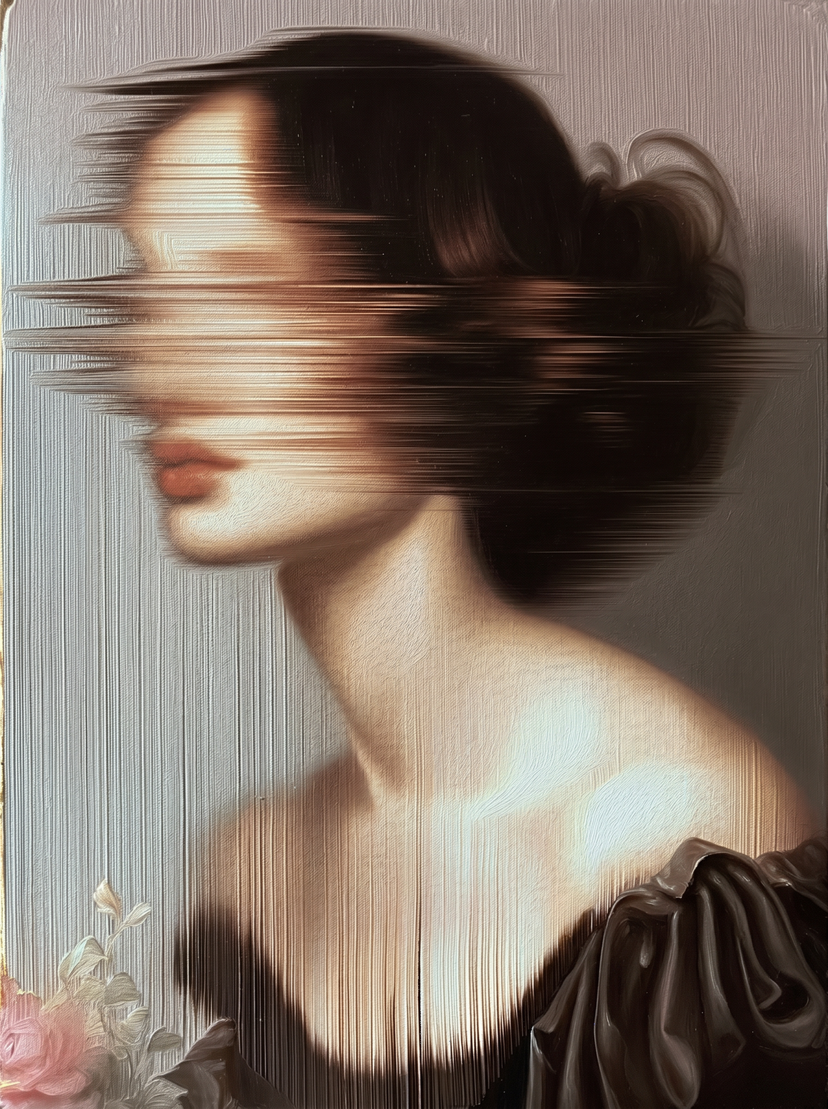 Acton Bell (Anne Brontë) 2 — oil on canvas by JoCa: bare-shouldered figure in profile, eyes smeared into horizontal streaks