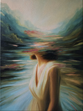 Catherine Earnshaw (3) — oil on canvas by JoCa: figure in a pale gown, head dissolving into sweeping teal and pink brushstrokes