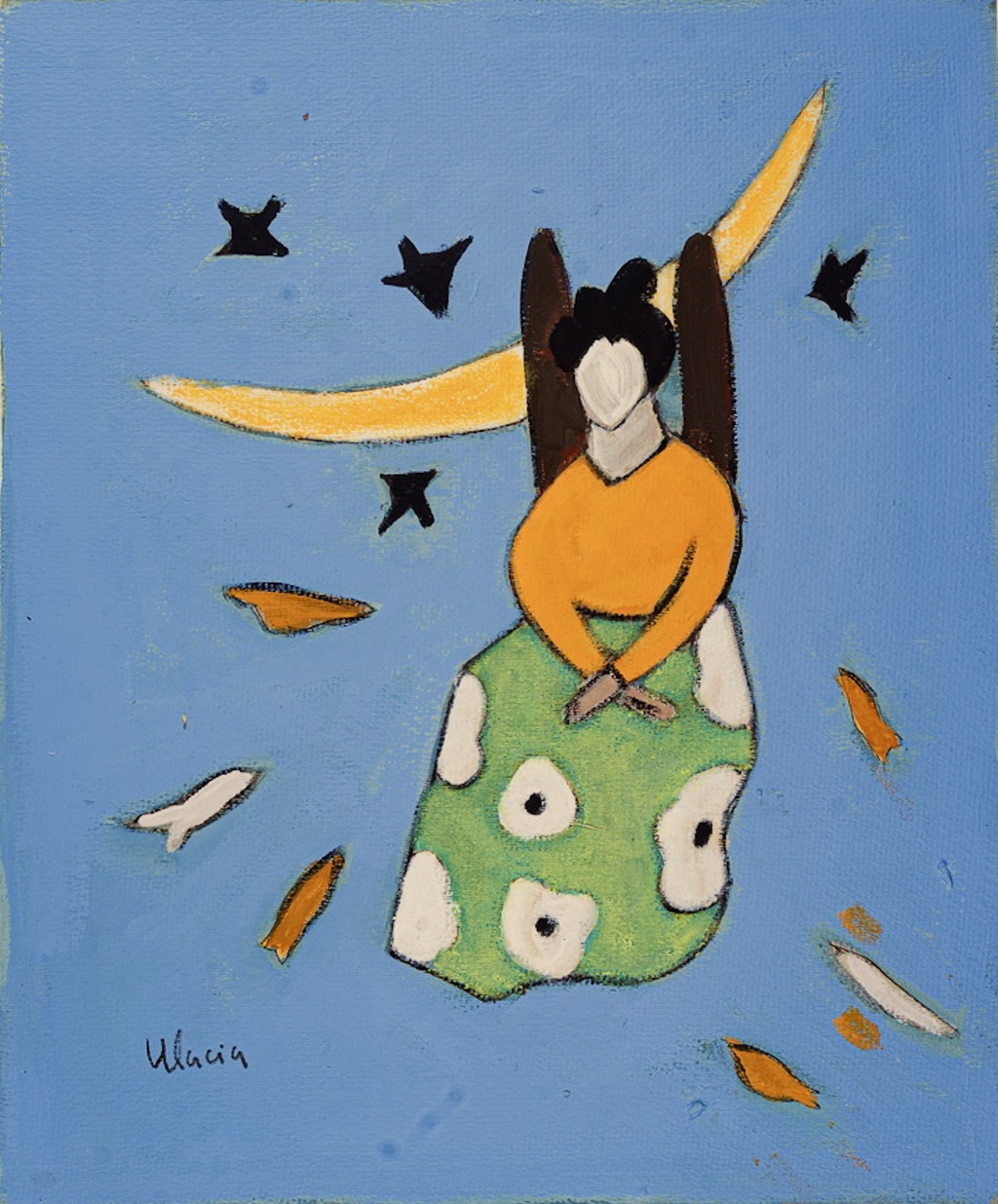 La Mujer y la Luna by Paloma Ulacia acrylic artwork on paper
