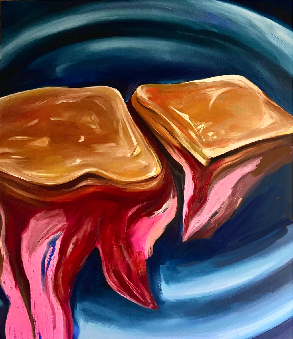Bacon Butty by Tori Pounds oil and acrylic painting on canvas