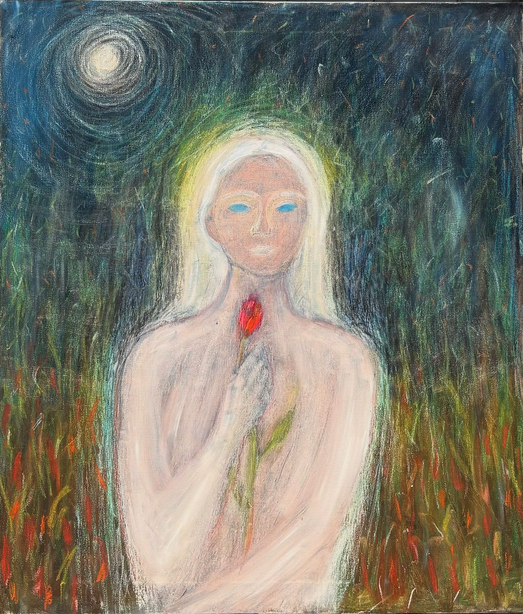 Eve on her way to share a destructive thought with Adam, oil painting by Tamar Sulakvelidze — Art of NOMA