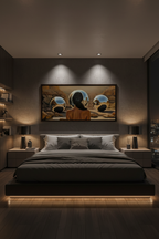 Contemplando Universos Internos in modern bedroom at night