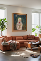Eve oil painting in lived-in Mexico City apartment