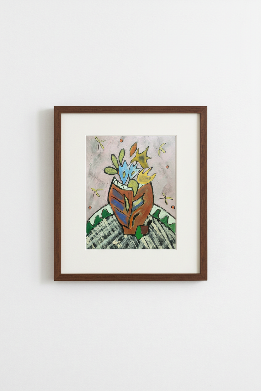 Flores I in thin dark wooden frame product shot