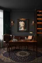 Ghastlighting artwork in dark cigar lounge style writer's studio