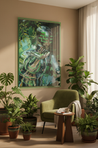 La Invitación in ultra-slim green acrylic frame in niche sitting area
