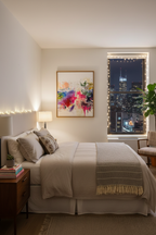 Love Story painting nighttime view in NYC bedroom