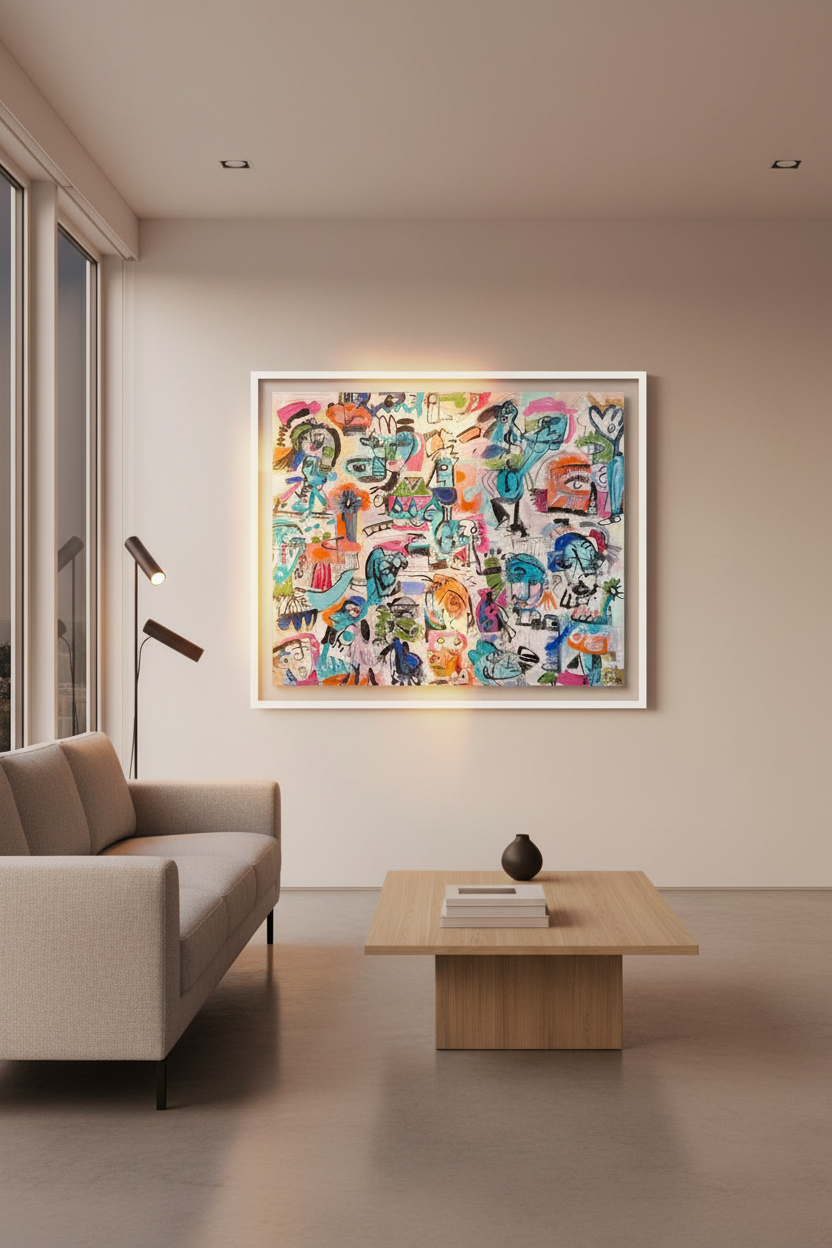 Mapa De Identidad 51x63 inches in minimalist room at night