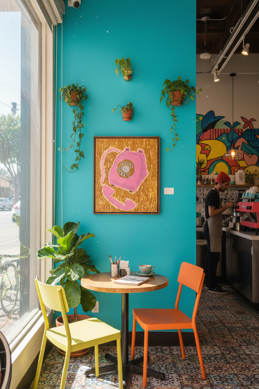 Pink Telephone Artwork in LA Cafe