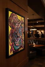 Retrato Post-Humanos 1 angled perspective in steakhouse