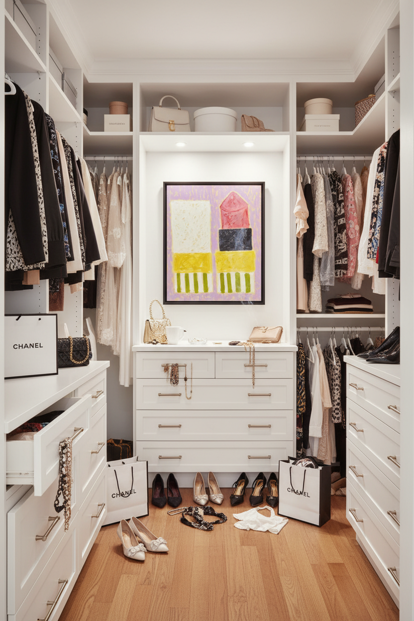 Rouge Hermès Artwork in White Walk-In Closet