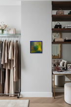 Smoothie Blue 11x11 inch painting in NYC dressing room