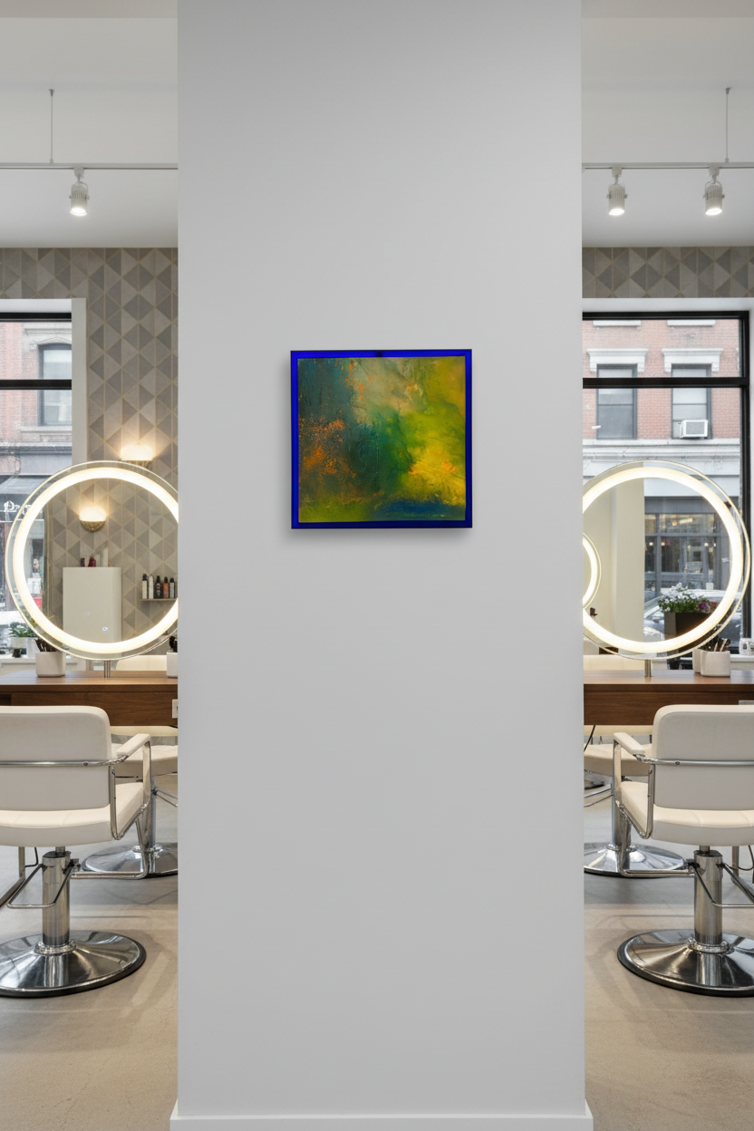 Smoothie Blue 11x11 inch painting in NYC salon