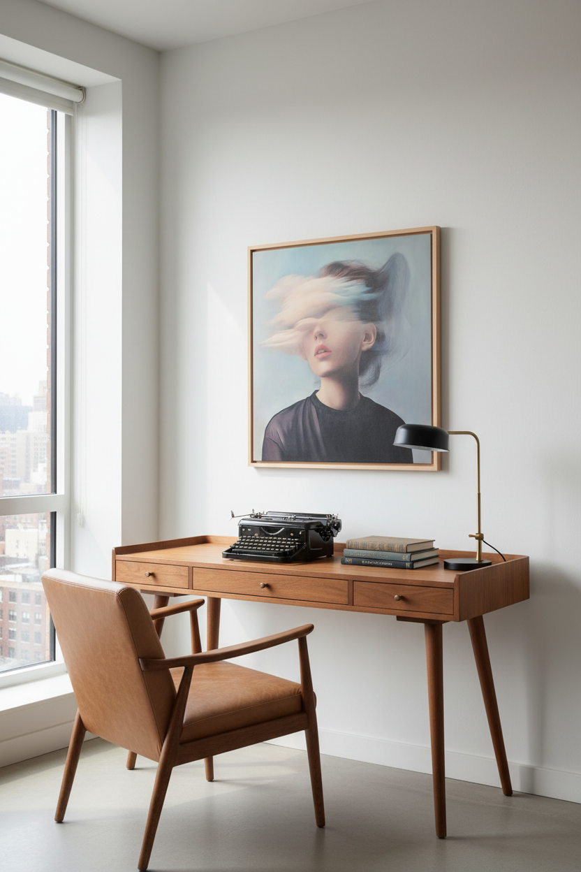 The Dreamer 5 angled view in midcentury NYC writer's workspace