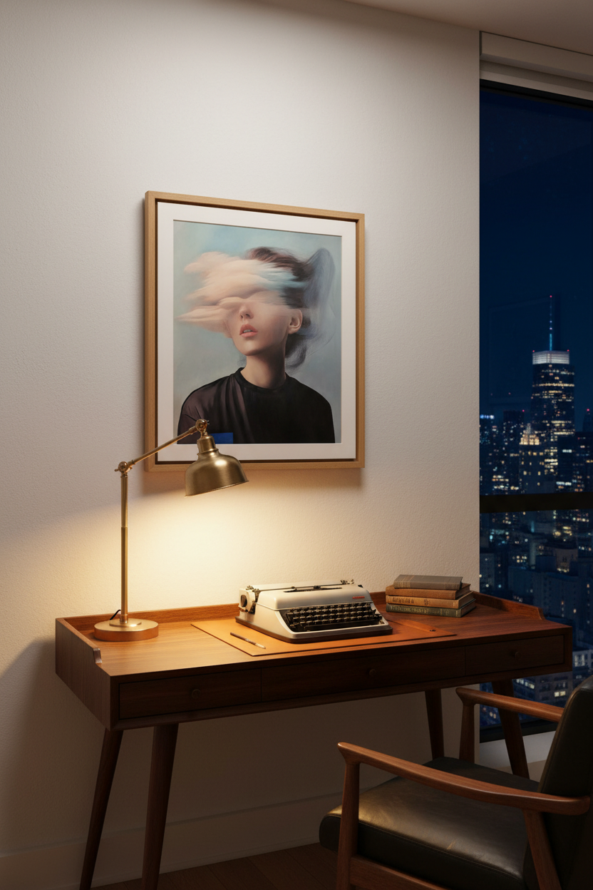 The Dreamer 5 nighttime view in midcentury NYC writer's workspace